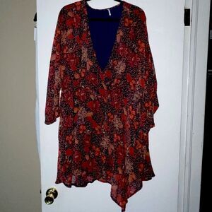 Free People Floral Mini Dress - Red and blue